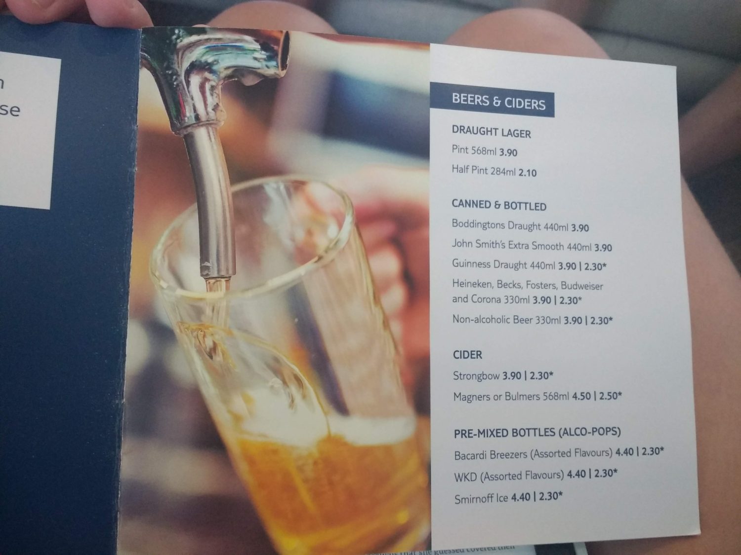 Eating Gluten Free on Marella Cruises - beer and cider menu